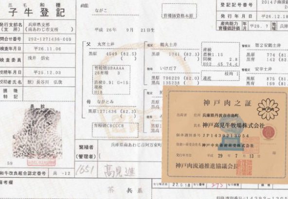 神戸牛証明書
