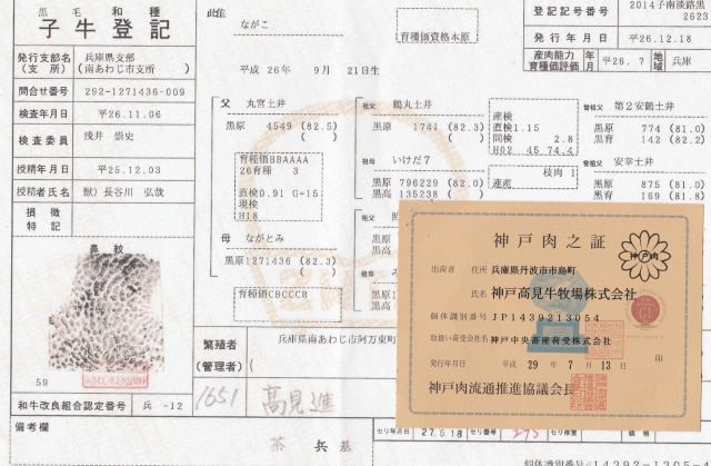 神戸牛証明書