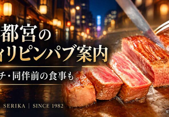 宇都宮のフィリピンパブ案内。夜の街並みと世里花の鉄板焼きステーキ。ランチ・同伴前の食事もご紹介。